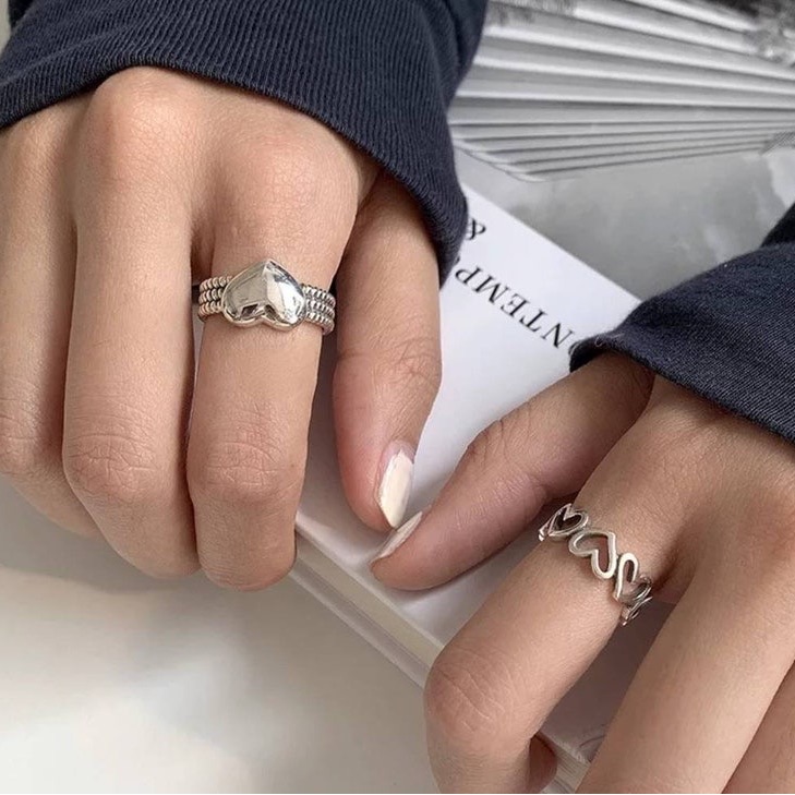 Love Heart Rings Vintage Handmade Woven Thai Silver Elegant 25$